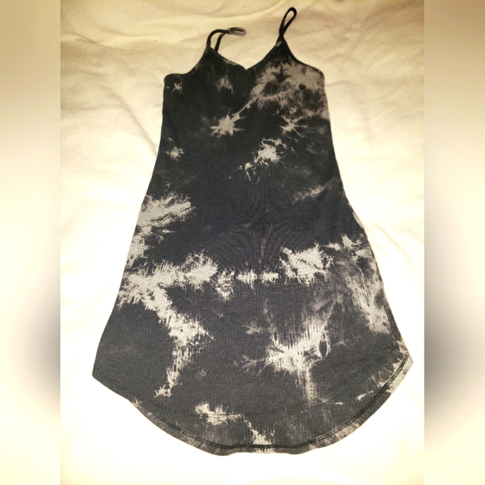 Ribbed bleach tie dye spaghetti strap tank dress